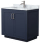 36" Single Bathroom Vanity, Dark Blue, Carrara Countertop, Sink, Nickel Trim