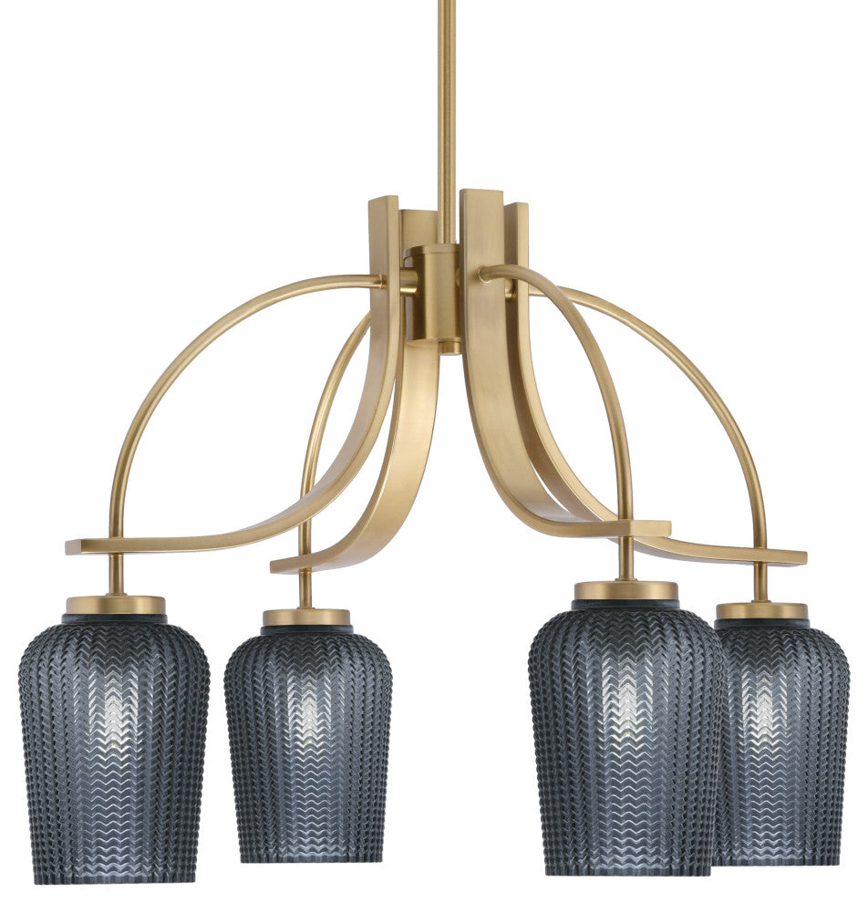 Cavella 4 Light, Downlight Chandelier, New Age Brass Finish, 5" Smoke Textured