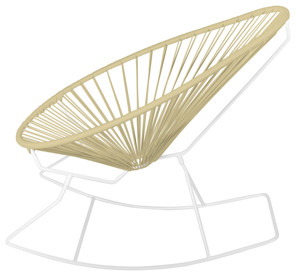 Acapulco Indoor/Outdoor Handmade Rocker, Ivory Weave, White Frame