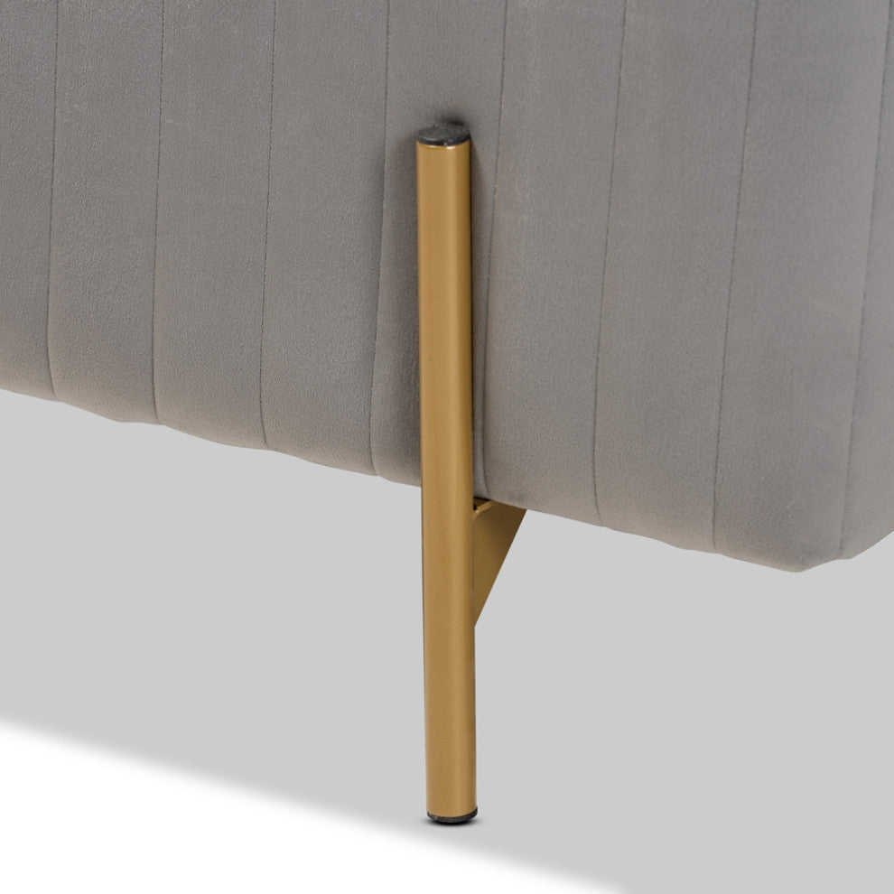 Contemporary Glam and Luxe Gray Fabric Upholstered Gold Metal Bench Ottoman