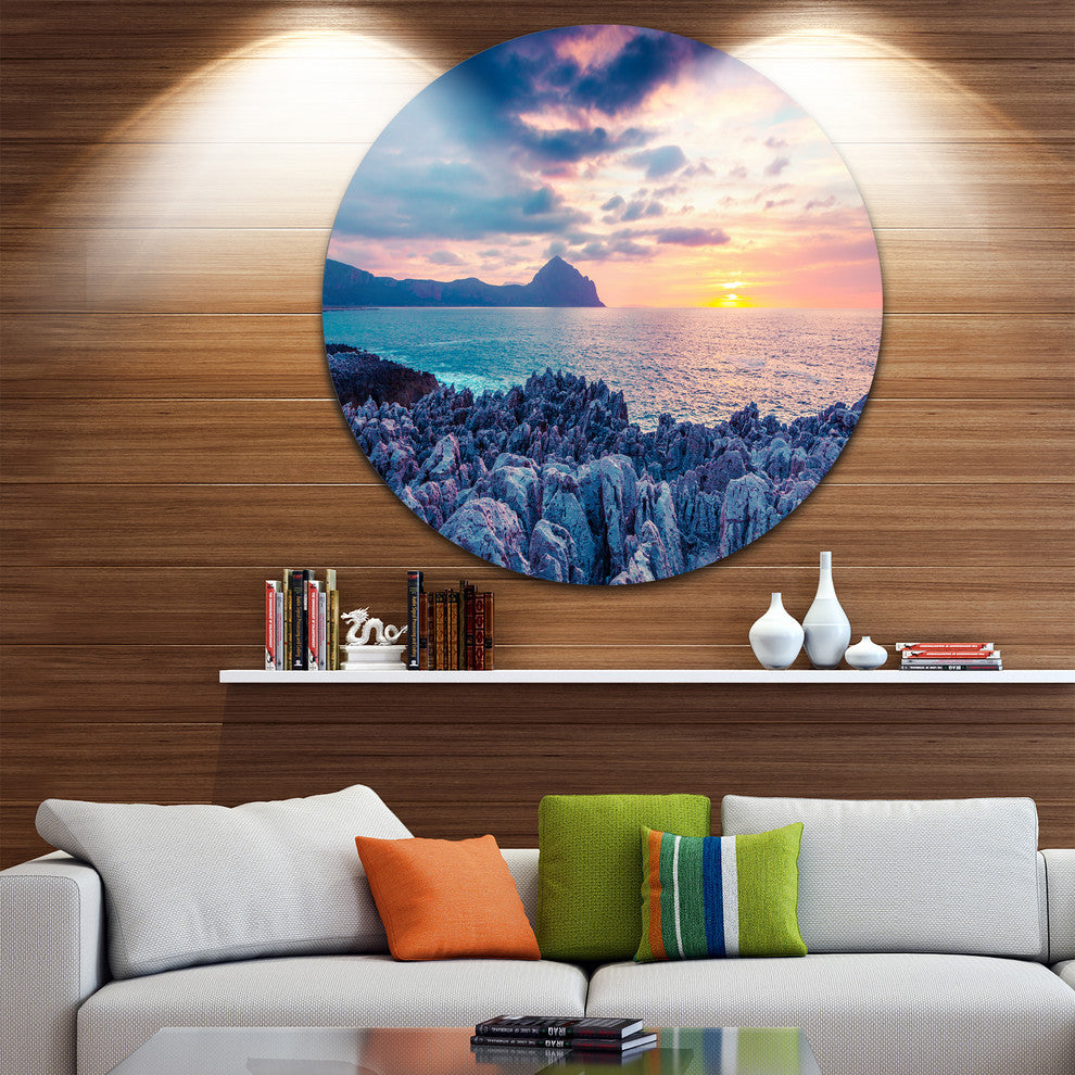 Spring Sunset Over Monte Cofano, Landscape Photo Disc Metal Art, 11"