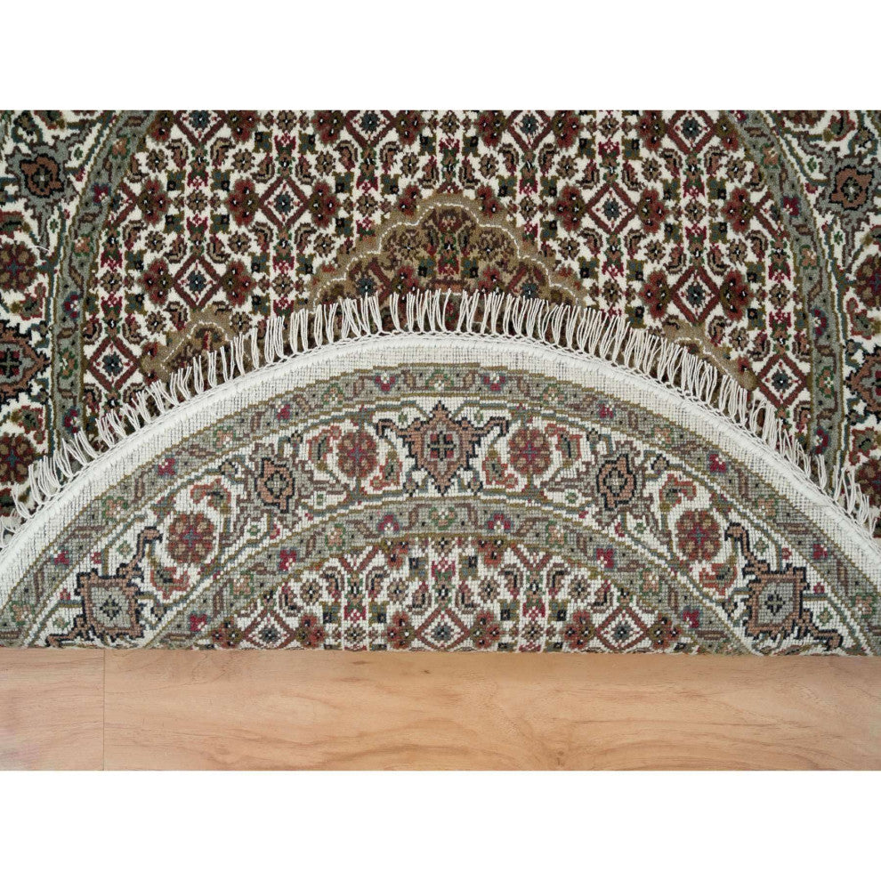 Porcelain White 175 KPSI Organic Wool Hand Knotted Tabriz Round Rug, 3'4"x3'4"
