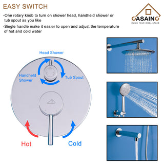 9.5 inch Wall-mounted Complete Shower System with Handheld and Tub Spout, Chrome
