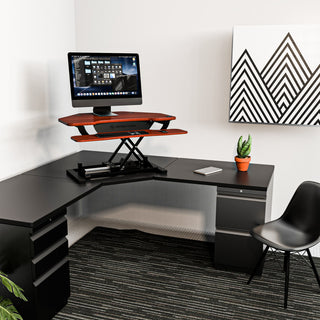 VersaDeskÂ® PowerProÂ® Corner Electric Standing Desk Converter with USB Charging, Cherry