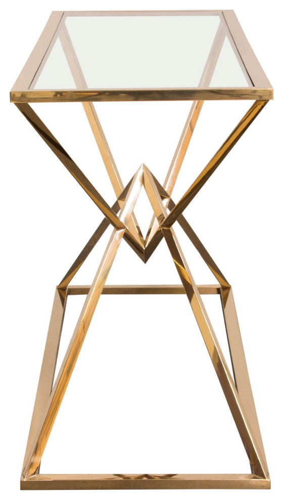 Aria Square Console Table With Metal Base, Gold