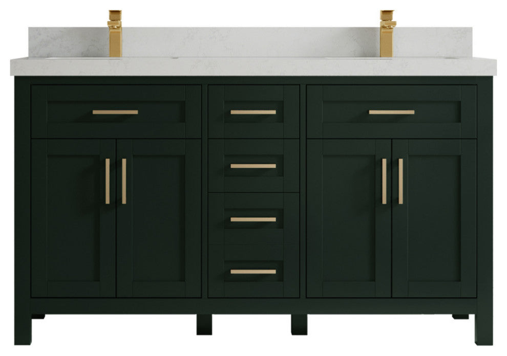 Cambridge 60 Double Bathroom Vanity in Dark Forest Green 2" Carrara Quartz