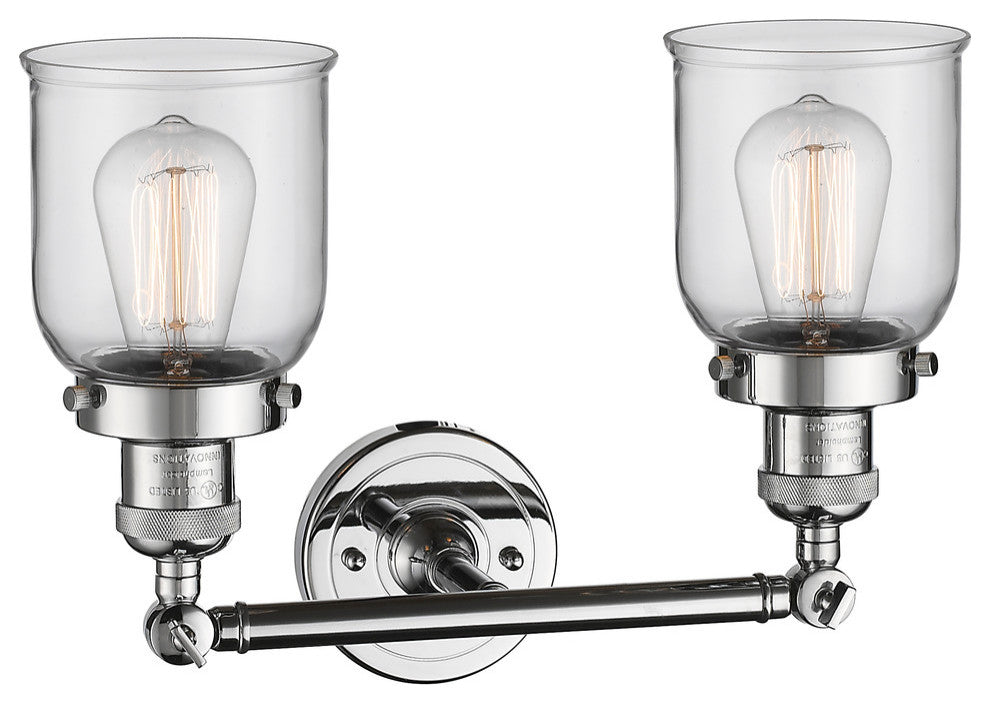 Small Bell 2-Light Bath Fixture, Polished Chrome, Glass: Clear