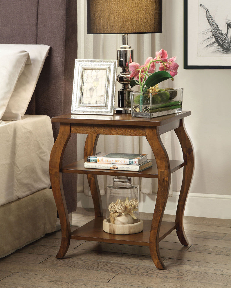 End Table with 2 Lower Shelves, Walnut