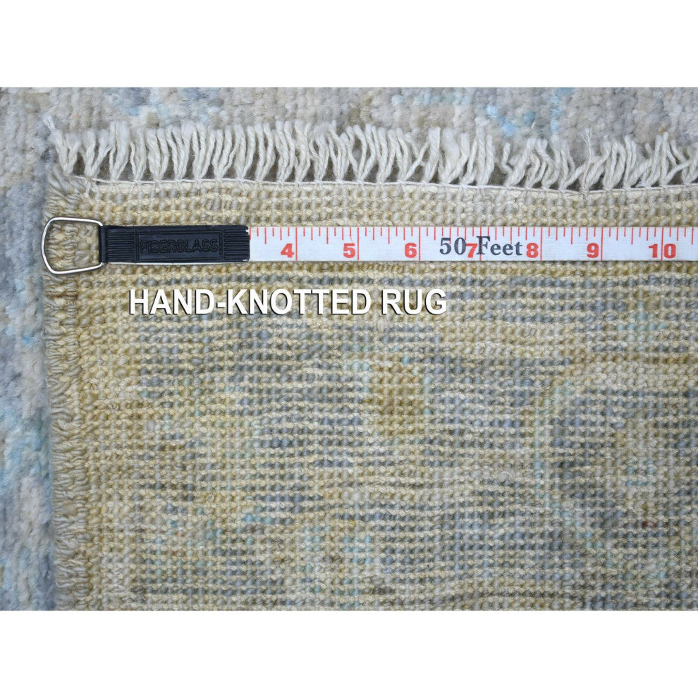 Taupe Hand Knotted Afghan Angora Oushak Hand Knotted Wool Rug, 3'3"x4'10"
