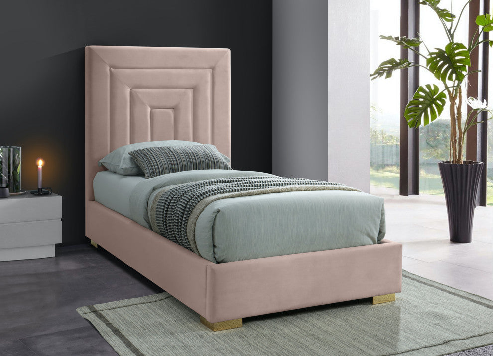 Nora Velvet Upholstered Bed, Pink, Twin