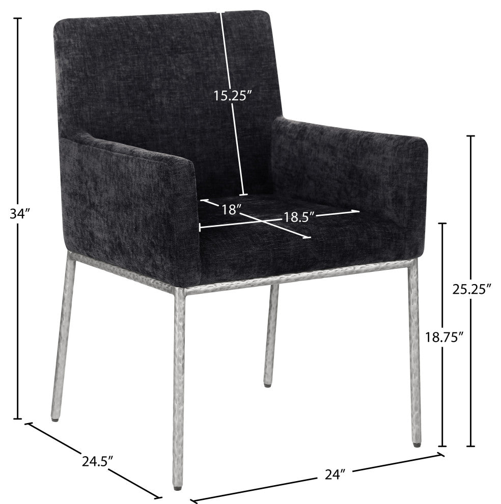 Reeves Upholstered Dining Chair, Black, Chenille , AC, Brushed Silver, Set of 2