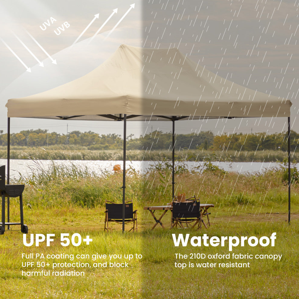 JEAREY Pop Up Canopy Tent, Outdoor Canopy, 4 Sand Bags, Beige, 10x15ft