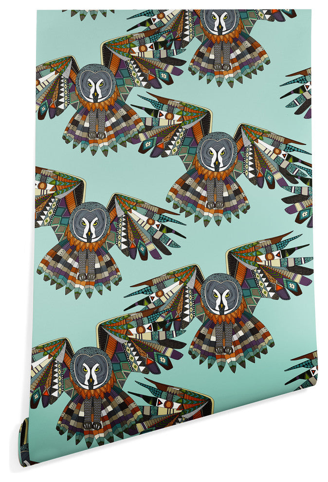 Deny Designs Sharon Turner Night Owl Mint Wallpaper, Blue, 2'x10'