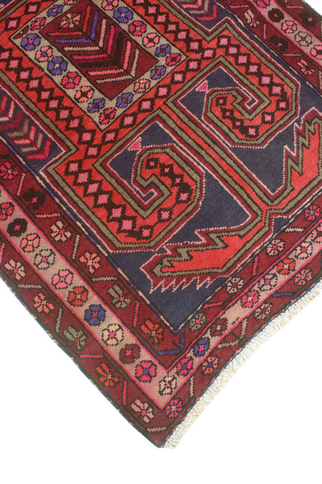 Fine Vintage Distressed WaLight er Navy/Red Runner, 3'4x10'0