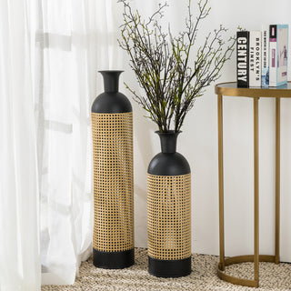 Boho Decorative Gold/Black Floor Metal Vase, Set of 2