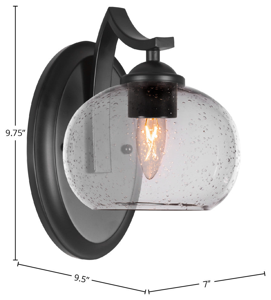 Zilo Wall Sconce Shown, Matte Black Finish With 7" Clear Bubble Glass