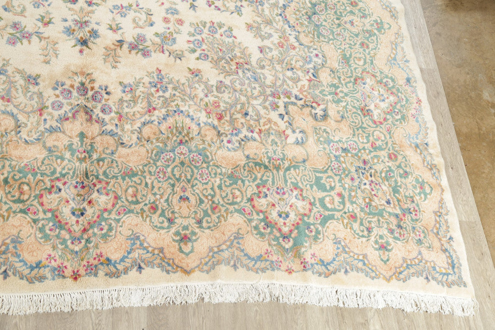 Consigned, Vintage-Style Traditional Hand-Woven Pakistani Area Rug, Beige, 13x21