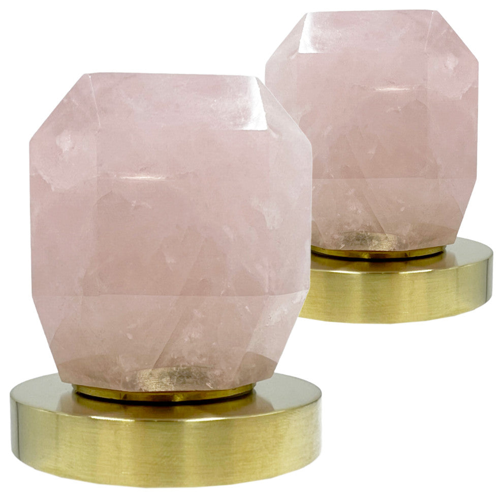 CastelloUSA Widespread 3 Hole Bath Faucet, Two Rose Quartz Handles, Brushed Gold