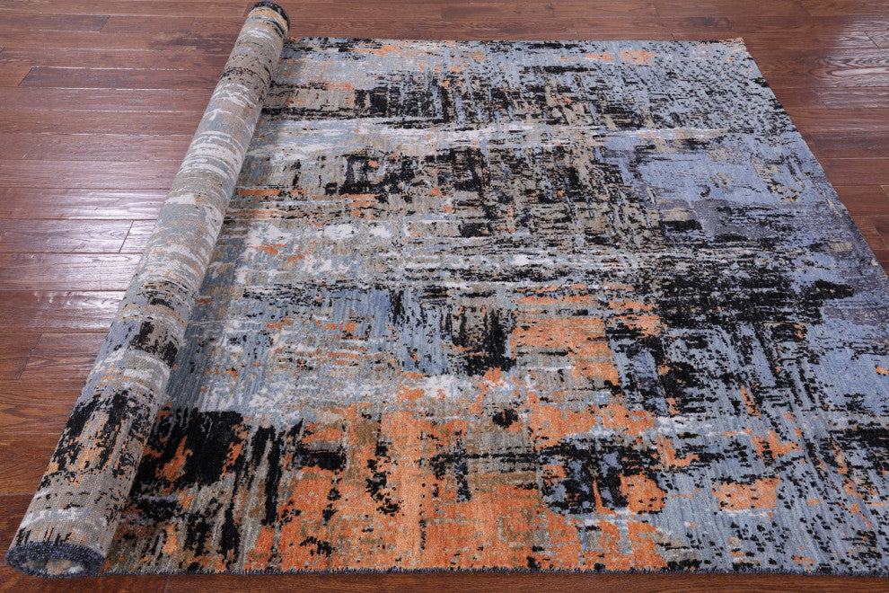 Wool and Silk Abstract Hand Knotted Rug 6' 3" X 9' 2" Q8558