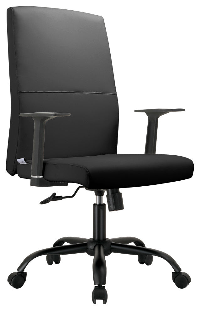 LeisureMod Evander Leather Office Chair With Adjustable Height, Black