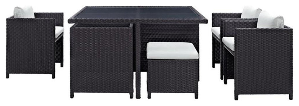 Modway Inverse 9-Piece Aluminum and Rattan Patio Dining Set in Espresso/White