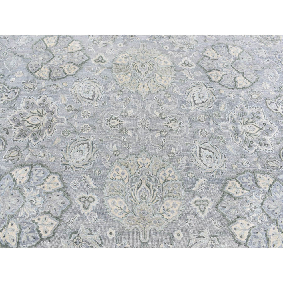 Goose Gray, Oushak Design, Silk With Wool, Hand Knotted Rug, 9'x12'