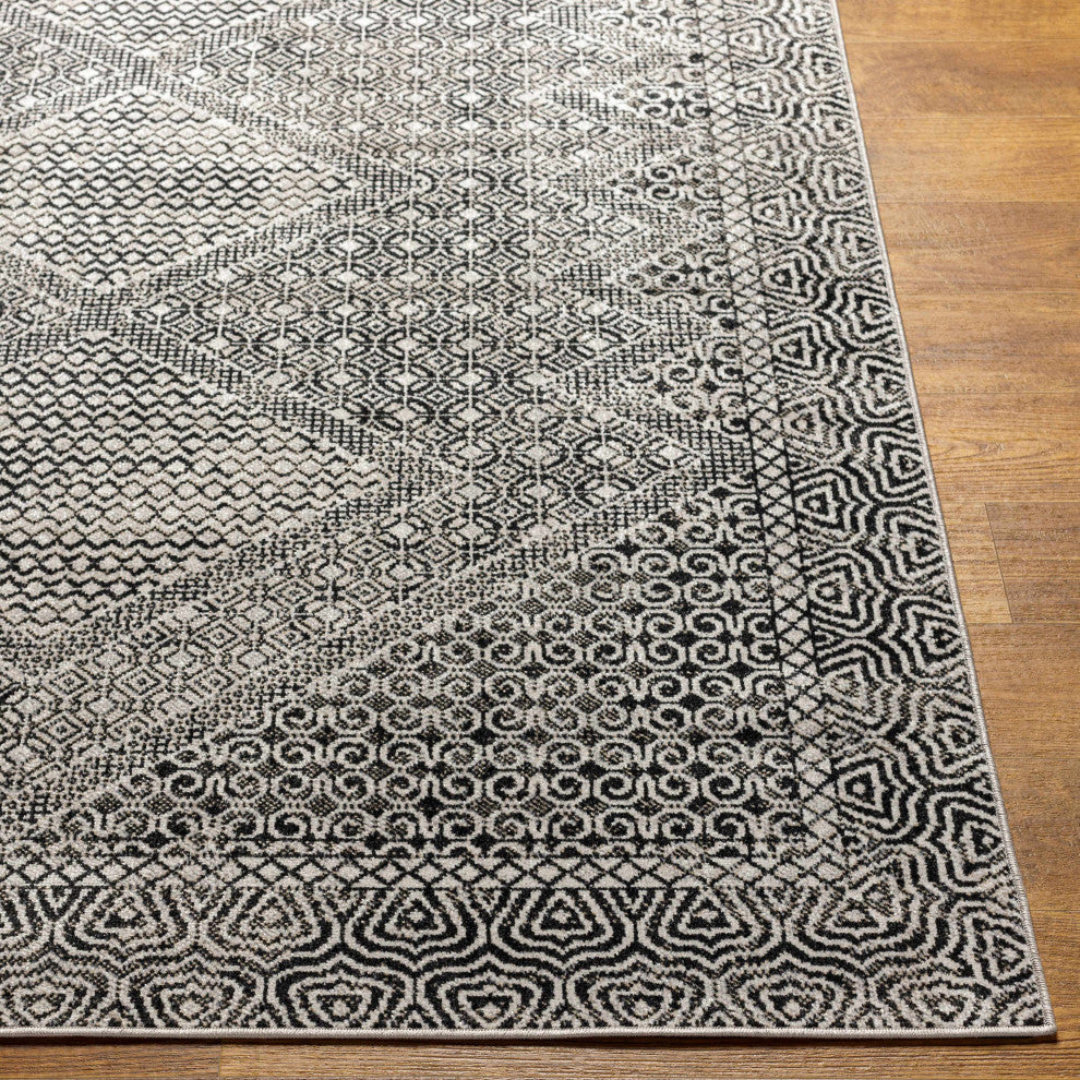 Hauteloom Consuelo Washable Area Rug, Black/Gray/Light Gray, 7'10"x10'
