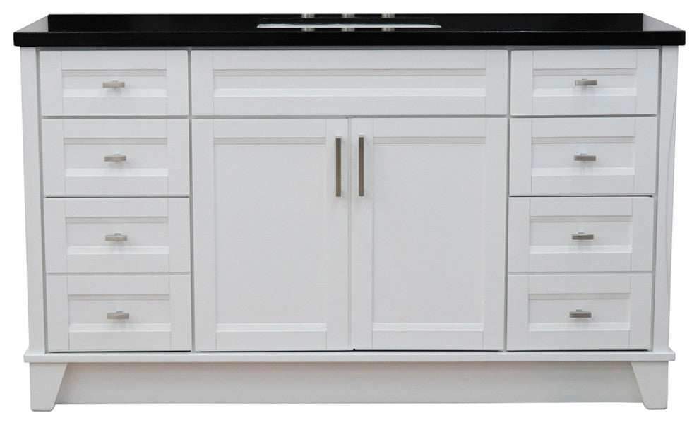 61" Single Sink Vanity, White Finish And Black Galaxy Granite