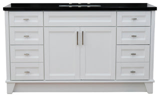 61" Single Sink Vanity, White Finish And Black Galaxy Granite