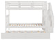 Gewnee Wood Twin-Over-Twin Bunk Bed with Trundle and Stairway in White