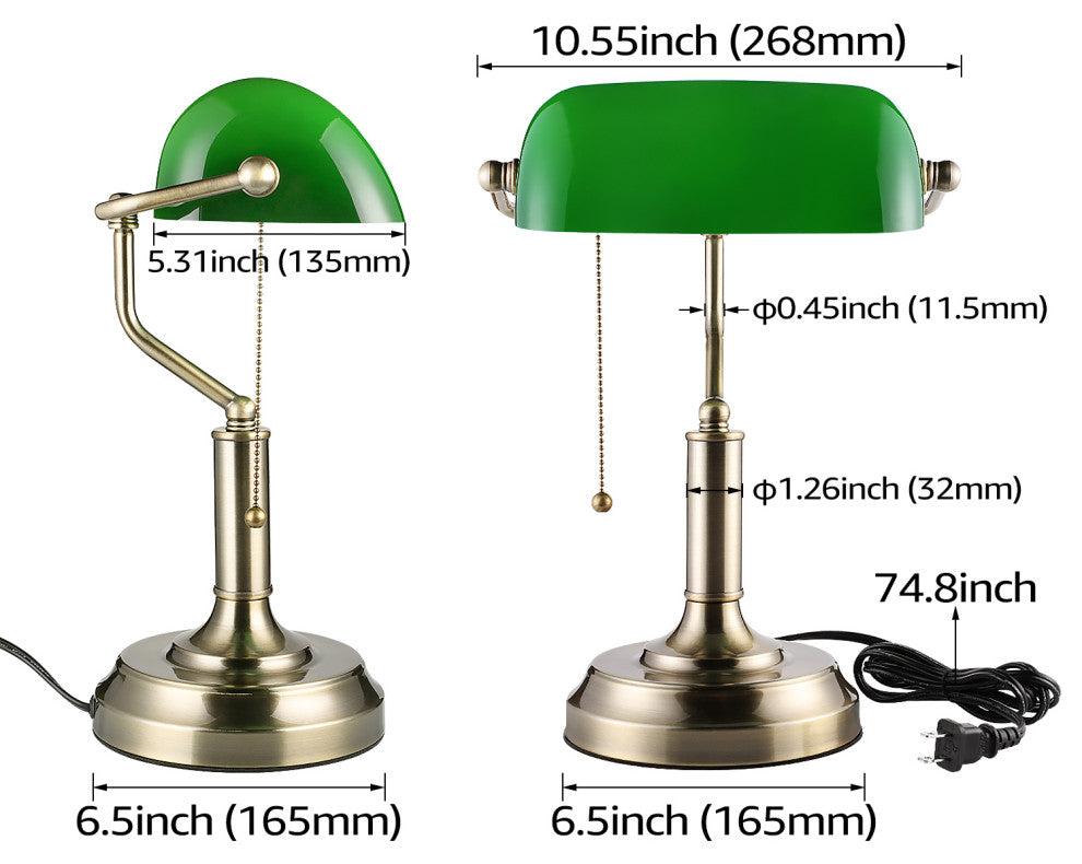 Traditional Antique Style Banker's Lamp, Green