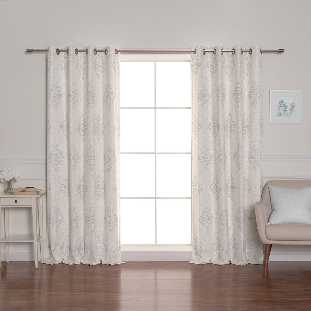 Royal Medallion Linen Blend Blackout Curtain, Grey, 52"x84"