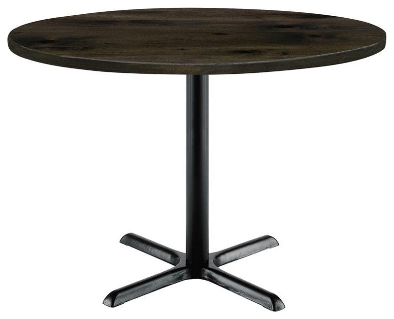 KFI Urban Loft 42" Round Breakroom Table Barnwood Black X Base Standard Height
