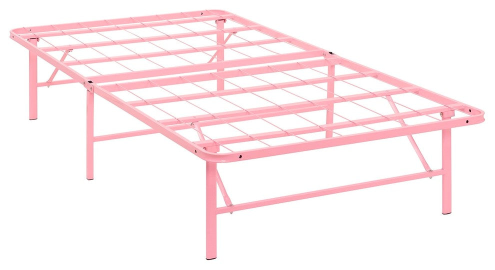 Modern Contemporary Urban Design Twin Size Platform Bed Frame, Pink, Metal Steel