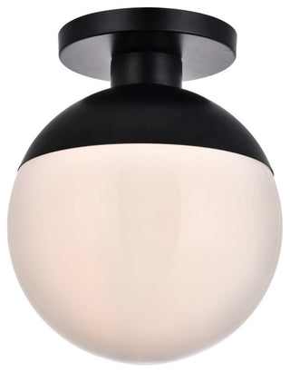 Eclipse 1 Light Flush Mount in Black with Frosted White Glass