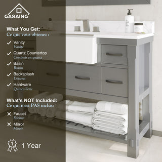 Freestanding Bath Vanity in Gray with White Quartz Top, 48in