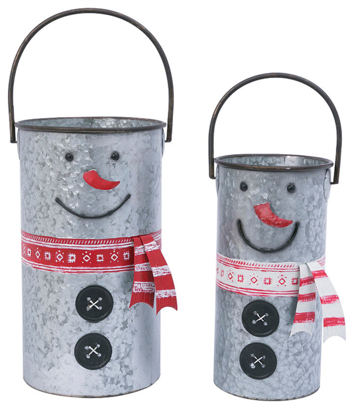 Nesting Metal Snowman Buckets, Set of 2