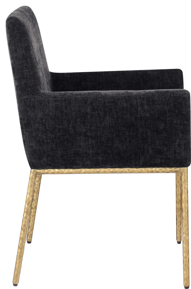 Reeves Upholstered Dining Chair, Black, Chenille , AC,  Brushed Brass, Set of 2