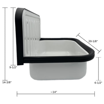 Wall Mounted Service / Utility Sink, White Glazed Steel, Black Trim