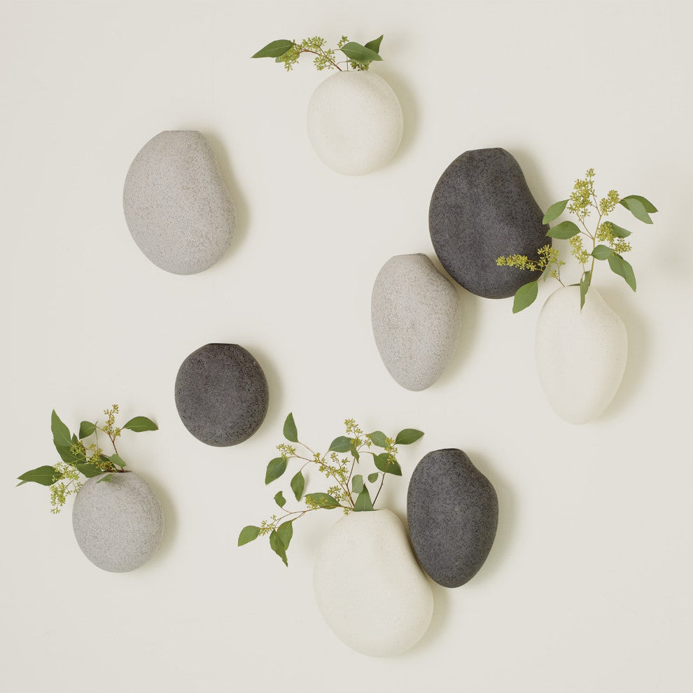 Elegant Ceramic Sculpture Wall Vases River Rock, Ivory, 3-Piece Set