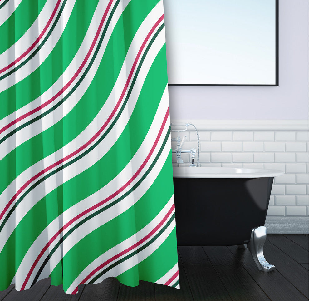 70"Wx73"L Candy Stripes Shower Curtain, Bright Green