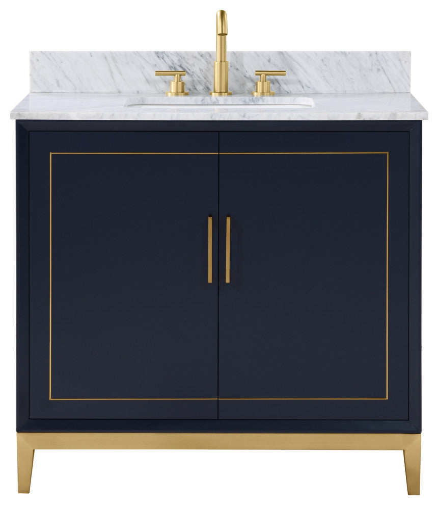 Gracie Bathroom Vanity, Pacific Blue With Carrara Marble, 36"