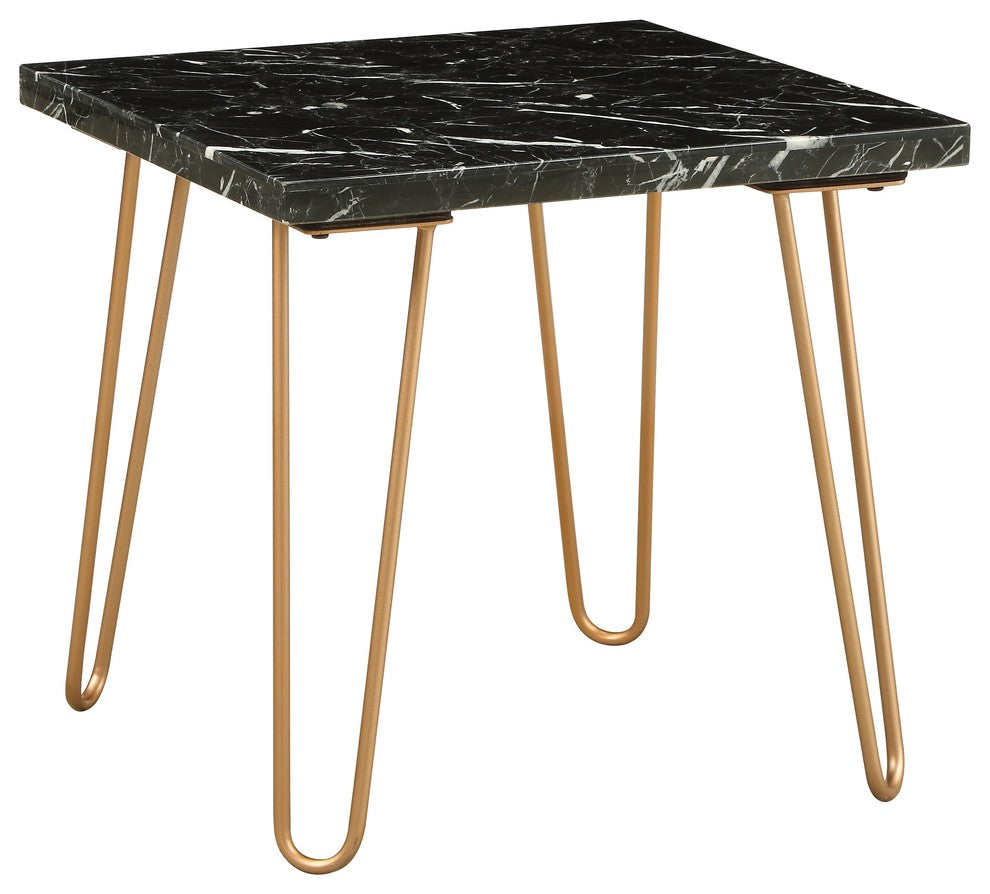 ACME Telestis End Table, Black Marble and Gold