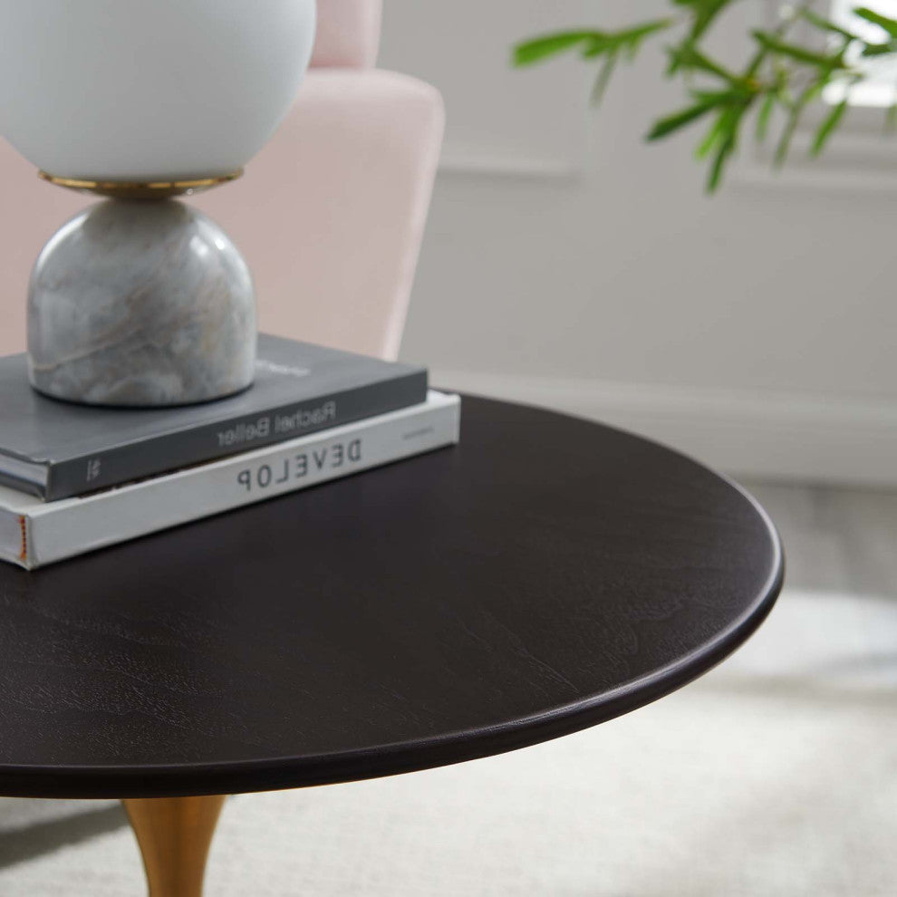 Sofa Side Table, Round, Gold Walnut, Metal, Modern, Lounge Hotel Hospitality