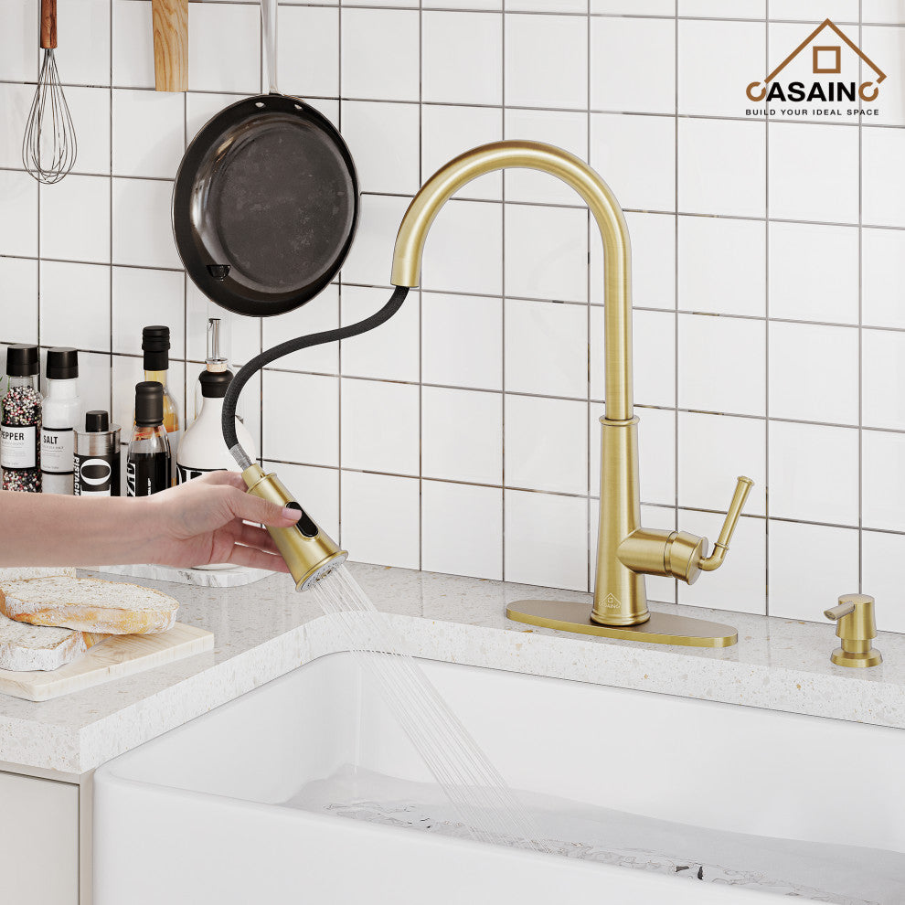 Single-Handle Pull Down Sprayer Kitchen Faucet with Touchless Sensor, Brushed Gold