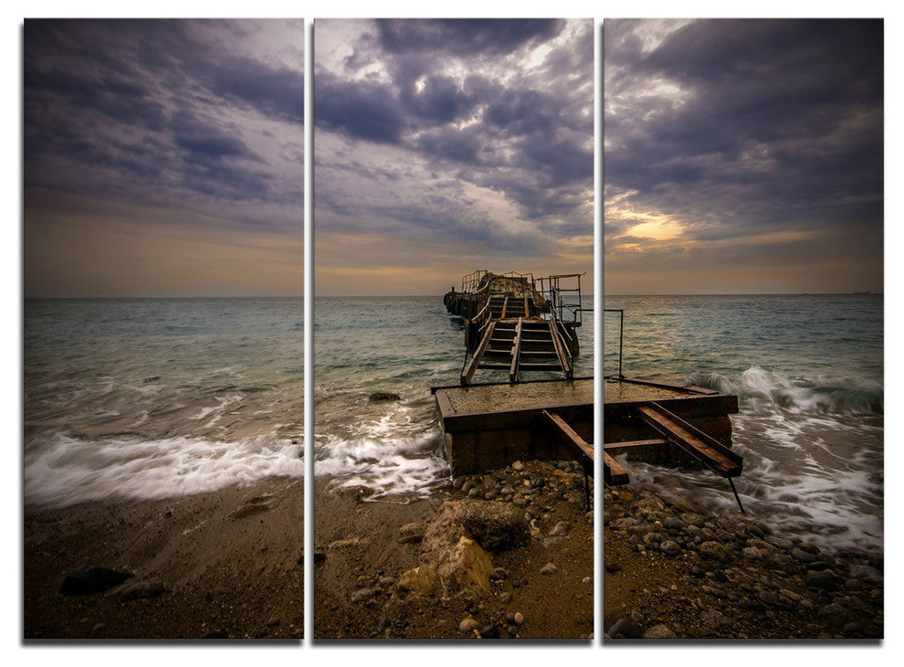 "Broken Wooden Pier for Boats" Sea Bridge Metal Wall Art, 3 Panels, 36"x28"