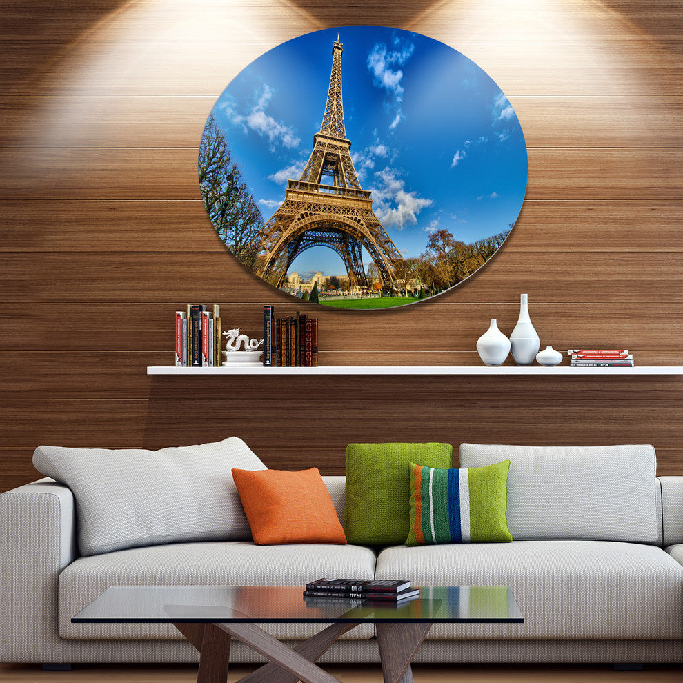 Beautiful Winter Day In Paris, Cityscape Wall Disc Metal Artwork, 23"