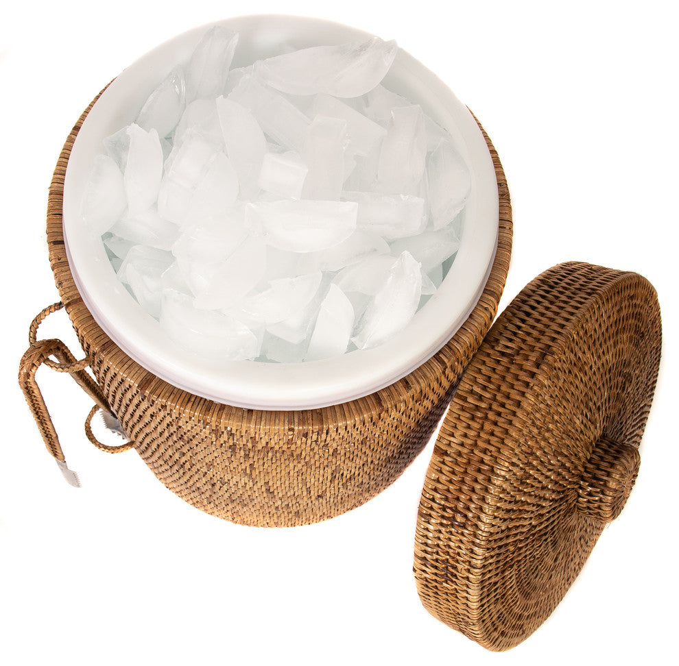 Artifacts Rattan™ Ice Bucket With Tongs, Honey Brown, Large