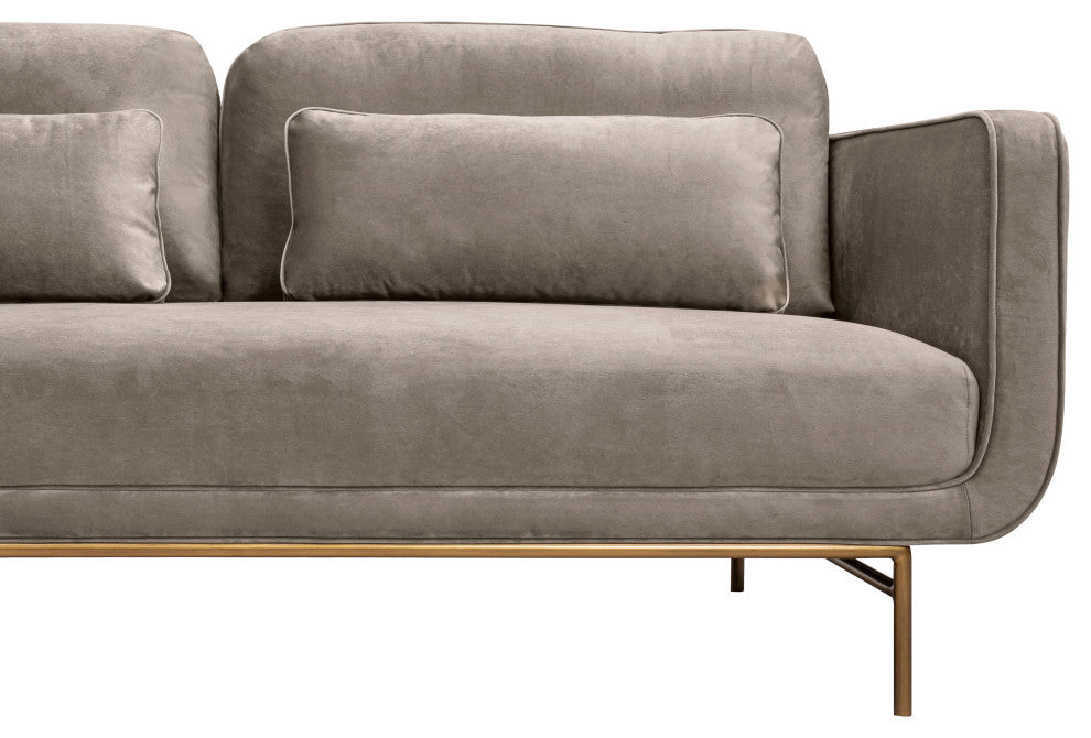 Lilou 77" Fossil Gray Velvet Sofa with Antique Brass Metal Legs