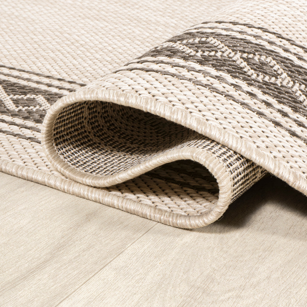 Lucia Classic Diamond Border Indoor/Outdoor Area Rug, Cream/Black, 2x8